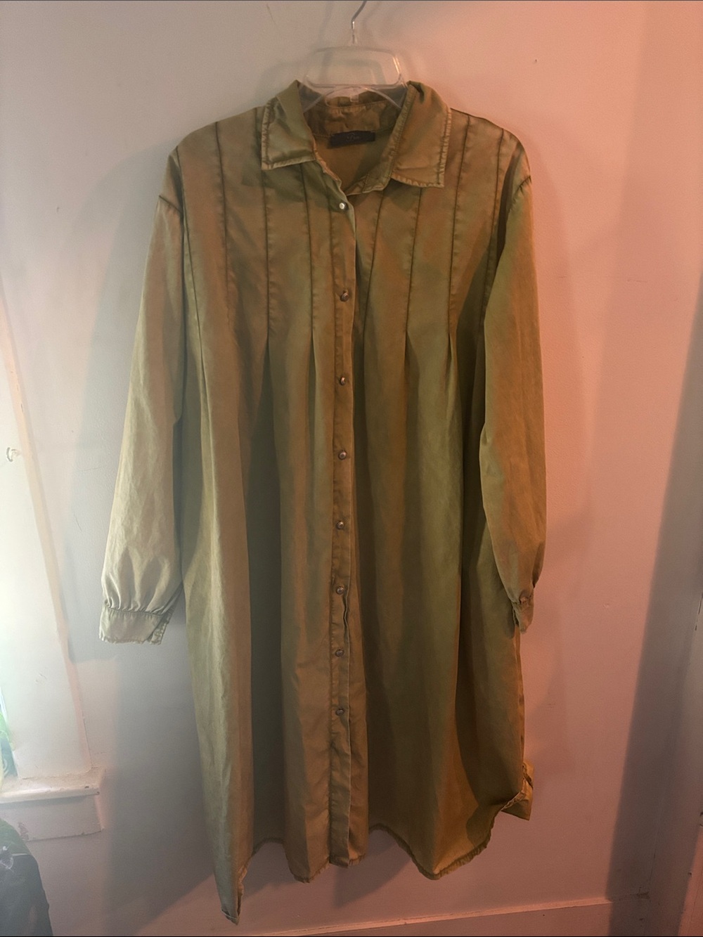 Baci Fashion Olive Green Organic Cotton Pleated Maxi Shirtdress L